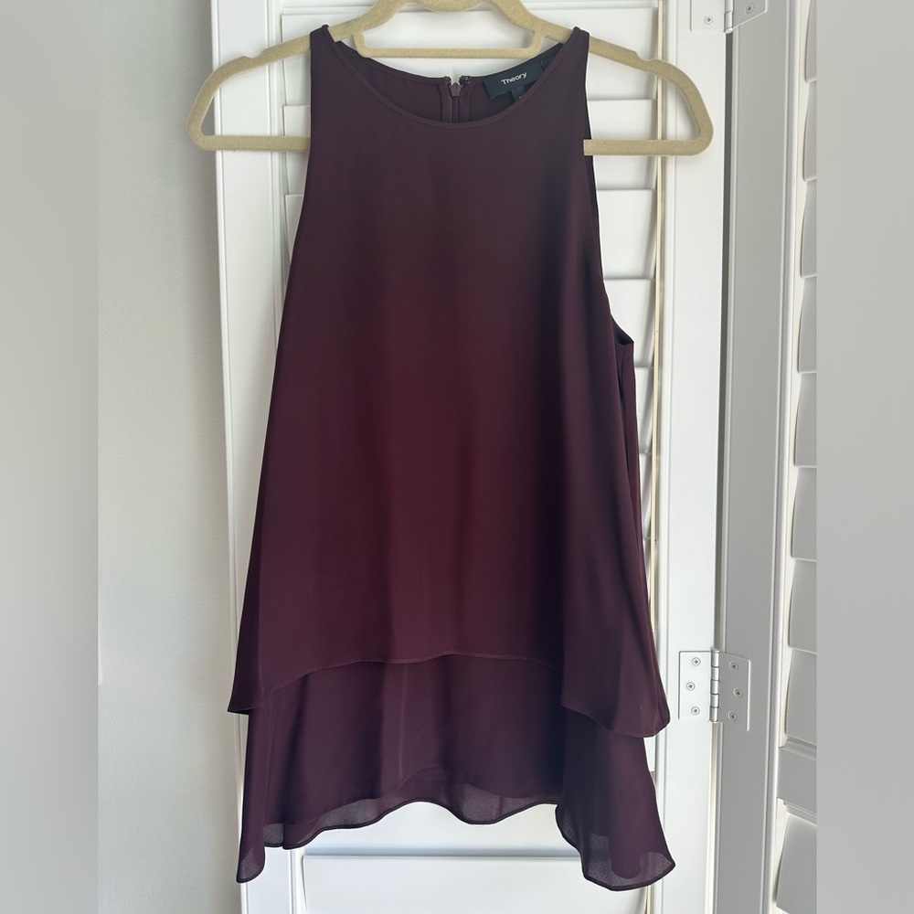 Theory silk sleeveless burgundy layered tank in size S.